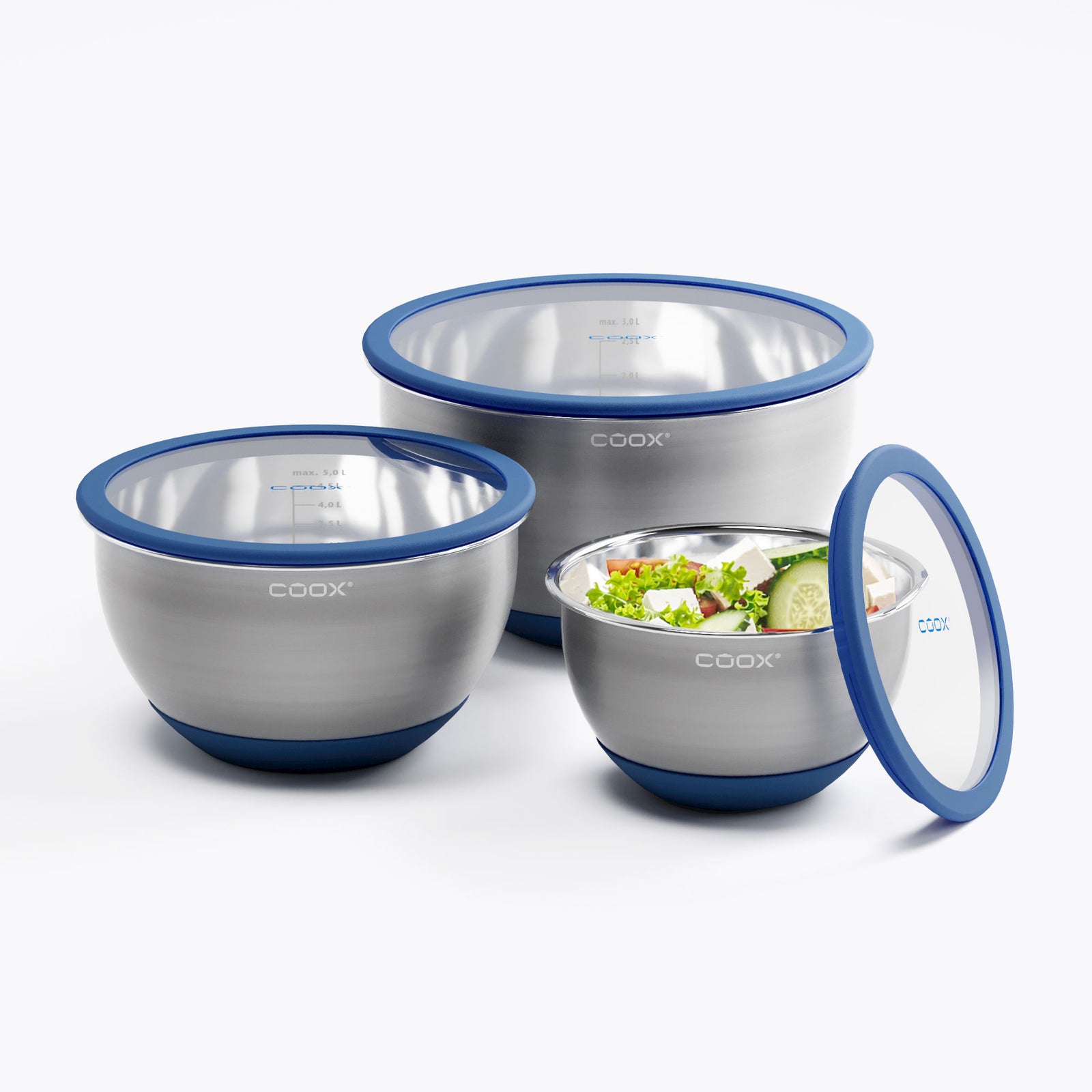 Edelstahlschüssel-Set mit Glasdeckel, 3-teilig – coox